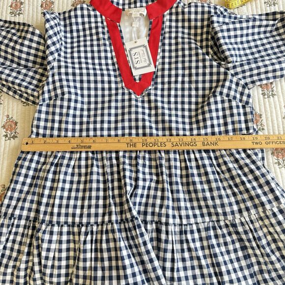 STS Sail To Sable Womens Cotton Long Sleeve Gingham Shift Dress Blue Size Medium - Picture 6 of 14